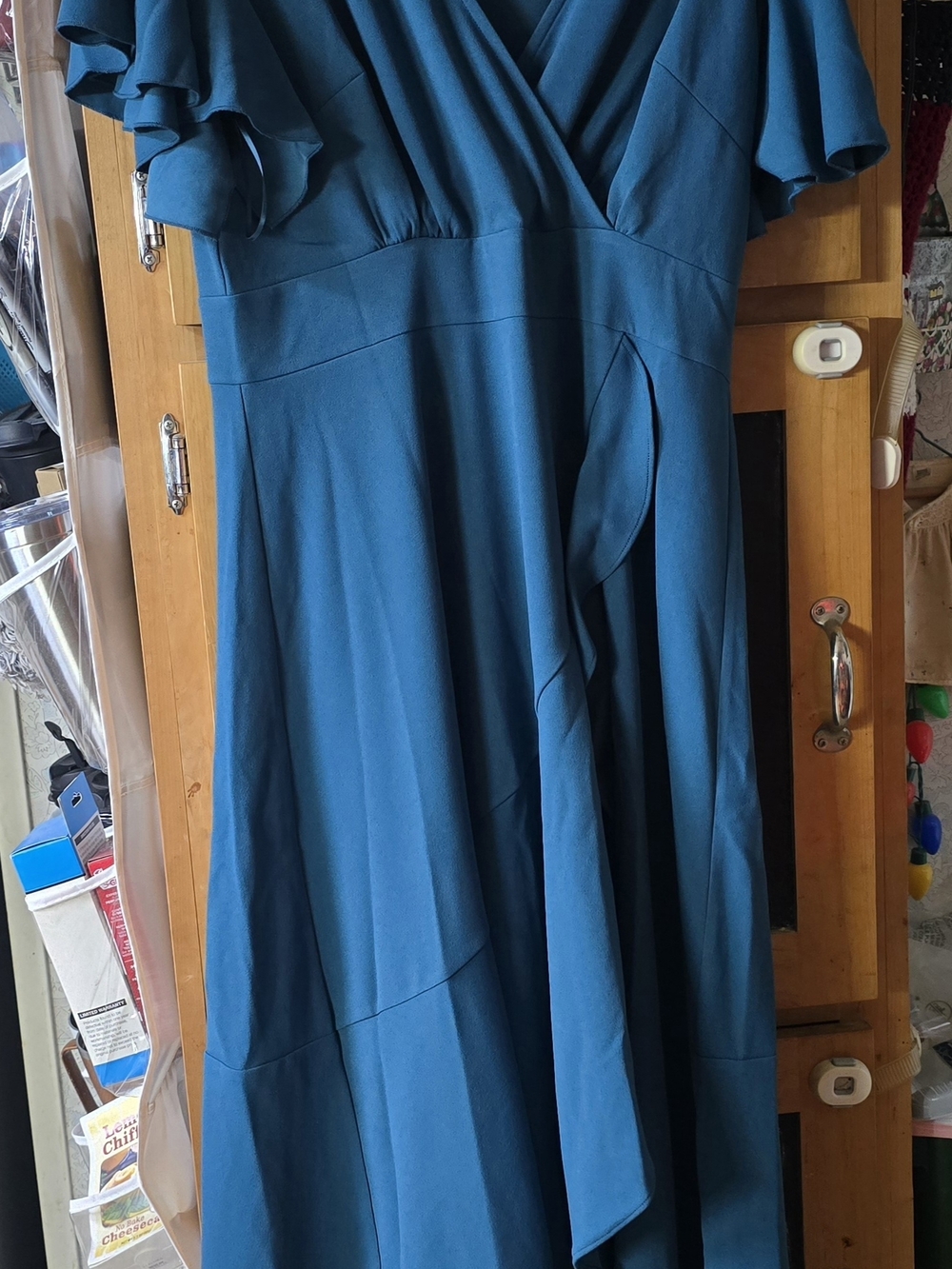 Teal Wrap-Style Maxi Dress